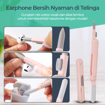 TaffHOME Sikat Pembersih Keyboard Folding 7in1 with Key Puller - Q6E - Pink — gambar 3