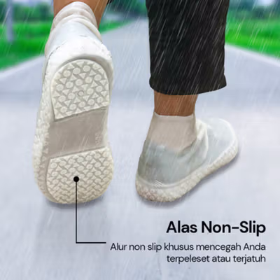 ERNESTNM Jas Hujan Sepatu Anti Air Rain Shoe Cover Silicone Non Slip 34-44 - S-150 - White — gambar 3