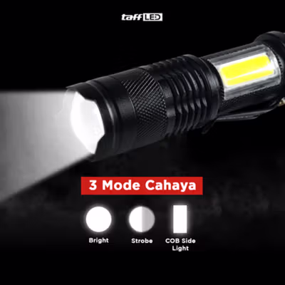 TaffLED Senter LED CREE XML-Q5 COB Waterproof IP54 3800 Lumens - P1 - Black — gambar 3