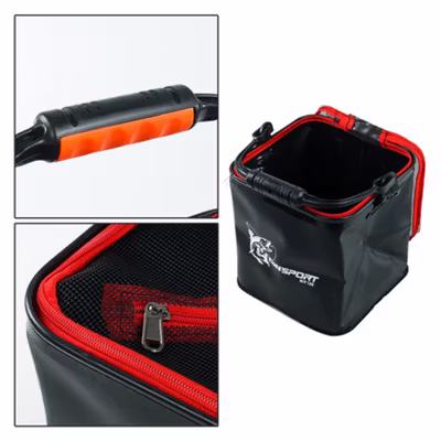 TaffSPORT Ember Lipat Mancing Ikan Folding Bucket Handle 23x23x23cm - WF125 - Black — gambar 3