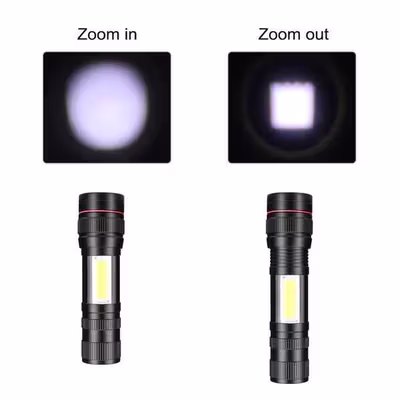 TaffLED Senter LED COB XPE T6 Rechargeable Tactical 200 Lumens - 1520 - Black — gambar 3