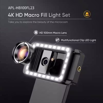 APEXEL Lensa Kamera HP 2 in 1 Macro Lens with LED Fill Light - APL-HB100FL23 - Black — gambar 3