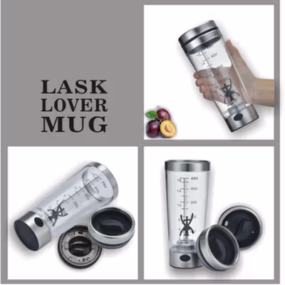 LASKSTIRMUG Botol Minum Protein Shaker Electric Bottle BPA Free 480ml - 1505 - Transparent — gambar 3