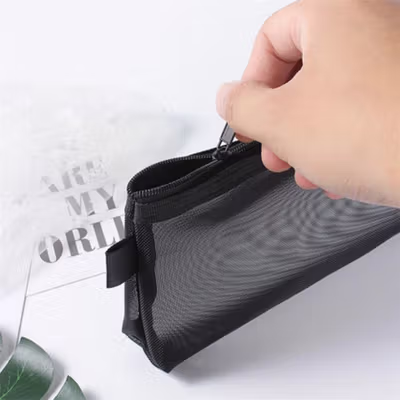 ZANZAN Tempat Pensil Jaring Mesh Pencil Case Zipper Storage - Z20 - Black — gambar 3