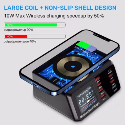 ASOMETECH Charging Station USB Dock QC3.0 Wireless Charge 8 Port 100W - WLX-X9 - Black — gambar 3