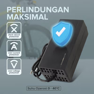 JNENCONN Adaptor Charger Baterai Skuter Sepeda Listrik 54.6V 3A - 48V3 - Black — gambar 3