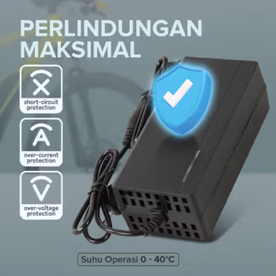 JNENCONN Adaptor Charger Baterai Skuter Sepeda Listrik DC 54.6V 3A - 48V3A - Black — gambar 3