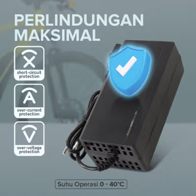 JNENCONN Adaptor Charger Baterai Skuter Sepeda Listrik IEC 54.6V 3A - 48V3A - Black — gambar 3