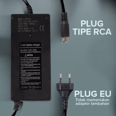 JNENCONN Adaptor Charger Baterai Skuter Sepeda Listrik RCA 54.6V 3A - 48V3A - Black — gambar 3