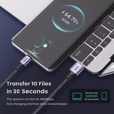 TOPK Kabel Charger USB Data Multifungsi Fast Charging Braided 3A 1M USB Type C - AN10 - Black — gambar 3