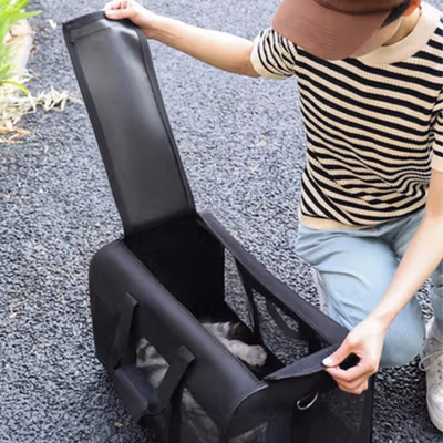 HATLUES Tas Kucing Anjing Portable Breathable Oxford Pet Carrier - HT-42 - Black — gambar 3