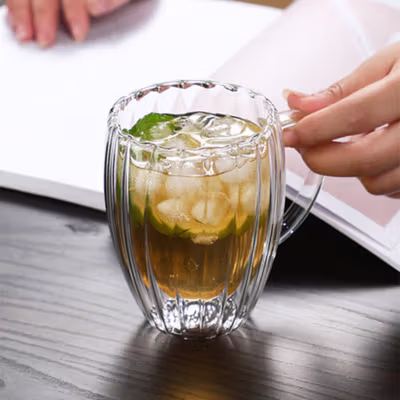 HOTCLOU Cangkir Kopi Kaca Tahan Panas Double Wall Aesthetic Mug 350ml - HT-35 - Transparent — gambar 3