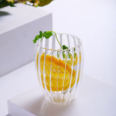 WAAOPO Gelas Kaca Aesthetic Tahan Panas Double Wall Stripe Glass 450ml - WP-45 - Transparent — gambar 3