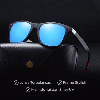 AOFLY Kacamata Pria Wayfarer Polarized UV Sunglasses - P21 - Black/Blue — gambar 3