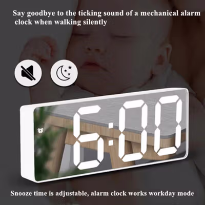 NieNie Jam Weker Alarm Mirror Digital Clock Temperature - GH-0712L - Black — gambar 3