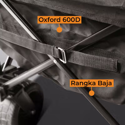 VILLVALD Troli Barang Lipat Camp Wagon Big Wheel 600D Oxford PVC - CH-35 - Black — gambar 3