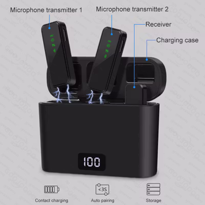 GOOJODOQ Microphone Wireless Portable Lavalier Mic Kit 2.4G USB Type C - GO20 - Black — gambar 3