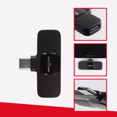 TaffSTUDIO Mikrofon Wireless Lavalier Microphone USBTypeC 2.4GHz 2 Mic - E60 - Black — gambar 3