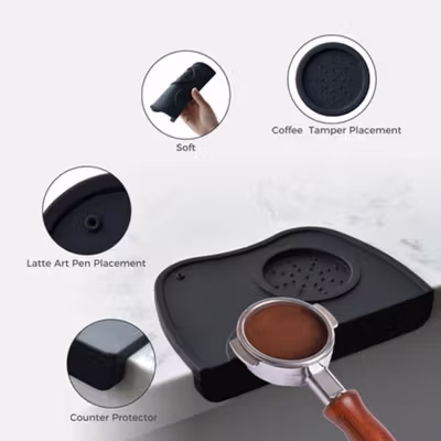 One Two Cups Holder Tamper Portafilter Kopi Corner Mat Barista Silikon - 0310-1 - Black — gambar 3