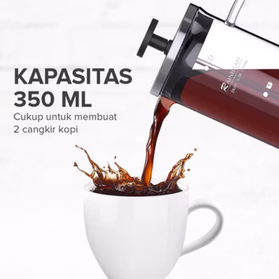 RAINBEAN French Press Coffee Maker Pot Plunger Borosilicate 350ml - CP15 - Black — gambar 3