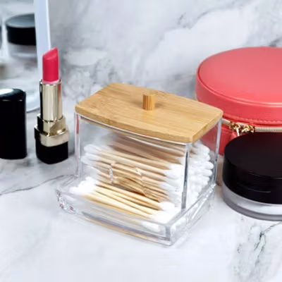 Dozzlor Kotak Cotton Buds Organizer Swab Container Akrilik - ZJ013 - Transparent — gambar 3