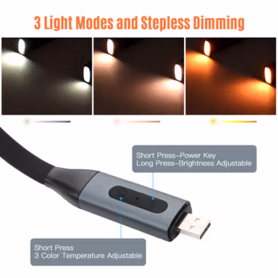 FIMILA Lampu Baca Mini LED Neck Reading Lamp 3 Color 1100mAh 1W - FM-55 - Black — gambar 3