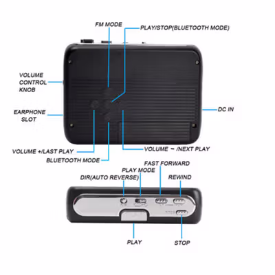 Tonivent Player Kaset Tape Walkman Cassette Player Bluetooth FM Radio - TON007B - Black — gambar 3