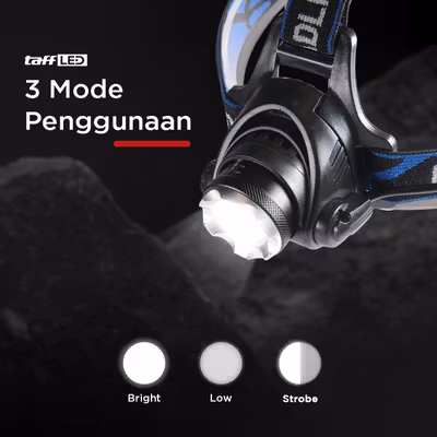 TaffLED Senter Kepala Headlamp LED Waterproof 500 Lumens - HE65 - Black — gambar 3
