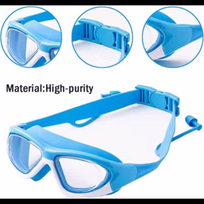 Chanskyu Kacamata Renang Anak Anti Fog UV Protection with Earplug - CK185 - Blue/White — gambar 3
