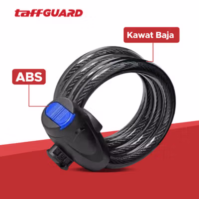 TaffGUARD Kunci Gembok Sepeda Kabel Waterproof Flexible 1.2M - GT20 - Black — gambar 3