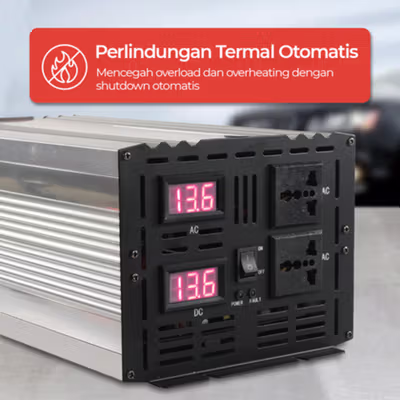 Taffware Power Inverter Mobil Pure Sine Wave DC 24V to AC 220V 6000W - NBQ6000W - Silver — gambar 3