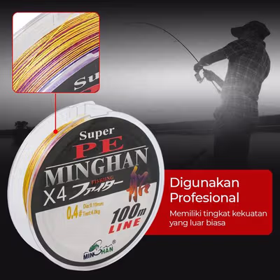 TaffSPORT MINGHAN Senar Benang Tali Pancing Super PE Braided Line 100M 0.4 - X4 - No Color — gambar 3