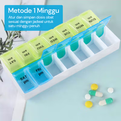 FirstDay Kotak Obat 7 Hari Siang Malam Medicine Tablet Capsule Storage Besar - FD7 - Green/Blue — gambar 3