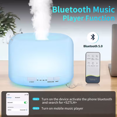 SZTLH Air Humidifier Mini Ultrasonic Diffuser Speaker Bluetooth 500ml - SZ-A1 - White — gambar 3