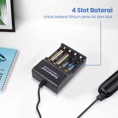 Doublepow Charger Baterai 4 Slot AA AAA Li-Ion USB - DP-L152 - Black — gambar 3