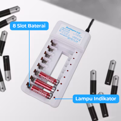 Doublepow Charger Baterai 8 Slot AA AAA Ni-MH Ni-CD with LED - DP-B108 - White — gambar 3