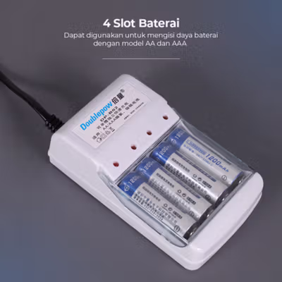 Doublepow Charger Baterai Rechargeable 4 Slot AA AAA with AA 4 PCS - DP-B02 - White — gambar 3