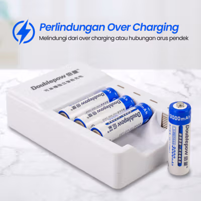 Doublepow Charger Baterai Rechargeable 4 Slot AA AAA with AA 4 PCS - DP-K11 - White — gambar 3