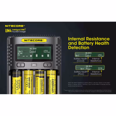 NITECORE Charger Baterai 4 Slot AA AAA C D Li-Ion Ni-MH LCD Display - UM4 - Black — gambar 3