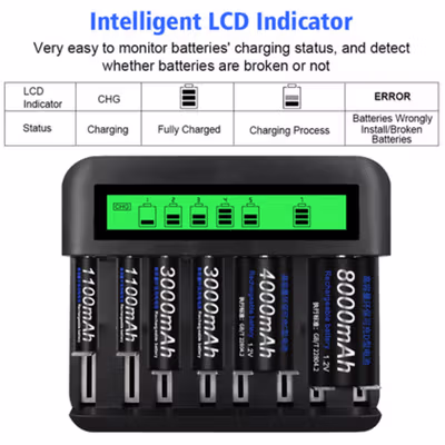 PALO Charger Baterai 8 Slot AA AAA C D Ni-MH Ni-CD Large LCD Display - NC559 - Black — gambar 3