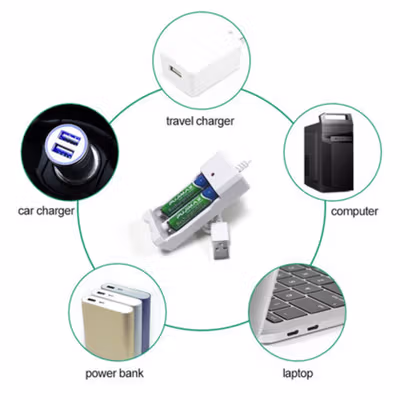PUJIMAX Charger Baterai 2 Slot AA AAA Ni-MH Ni-CD USB Plug LED Light - 2Y-A-10 - White — gambar 3