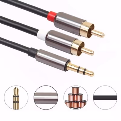 FONKEN Kabel Audio AUX 3.5mm Male to RCA Male 115cm - R1 - Black — gambar 3