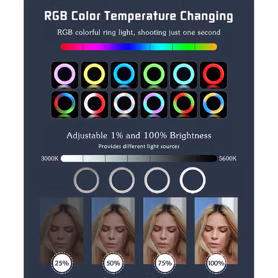B-Light Lampu Ring Light LED RGBW Color Phone Holder 32cm 12W - LJJ-33 - White — gambar 3