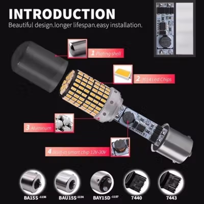 ASLENT Lampu Sein Mobil Rem Reverse LED T20 7443 21W 144 SMD - AL20 - Red — gambar 3