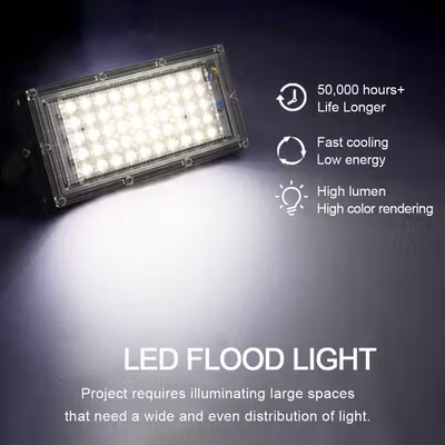 TaffLED Lampu Sorot LED Outdoor Floodlight Waterproof Cool White 50W - A8 - Black — gambar 3