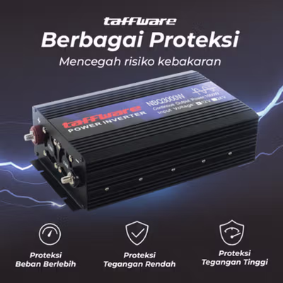 Taffware Power Inverter Mobil Pure Sine Wave DC 12V to AC 220V 3000W - NBQ3000W - Black — gambar 3