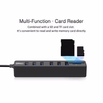 Card Reader 8in1 USB 2.0 USB Hub USB 2.0 MicroSD SD TF Card - CB220602 - Black — gambar 3