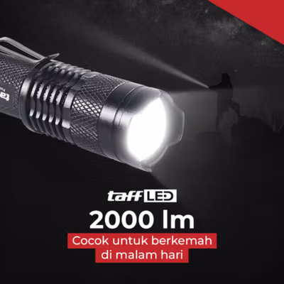 TaffLED Senter LED 2000 Lumens Zoom Waterproof - Pocketman P1 - Black — gambar 3