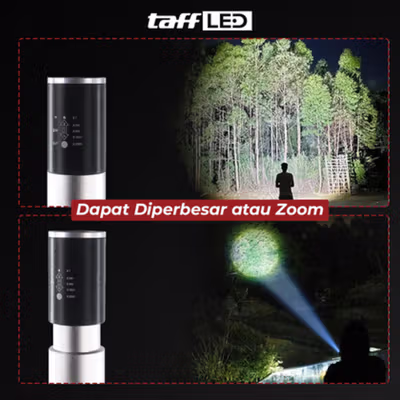TaffLED Senter LED CREE XM-L T6 Flashlight Rechargeable 500 Lumens - CH1463 - Black/Silver — gambar 3