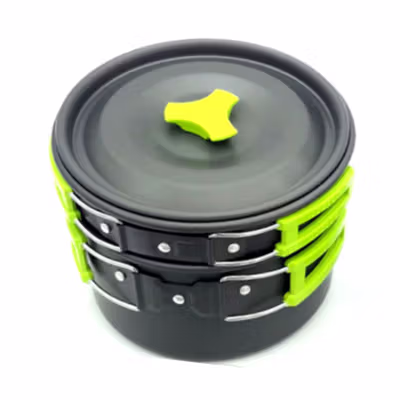 AstaGear Alat Masak Outdoor Camping Nesting Cooking Aluminium 7 in 1 - DS-308 - Black — gambar 3